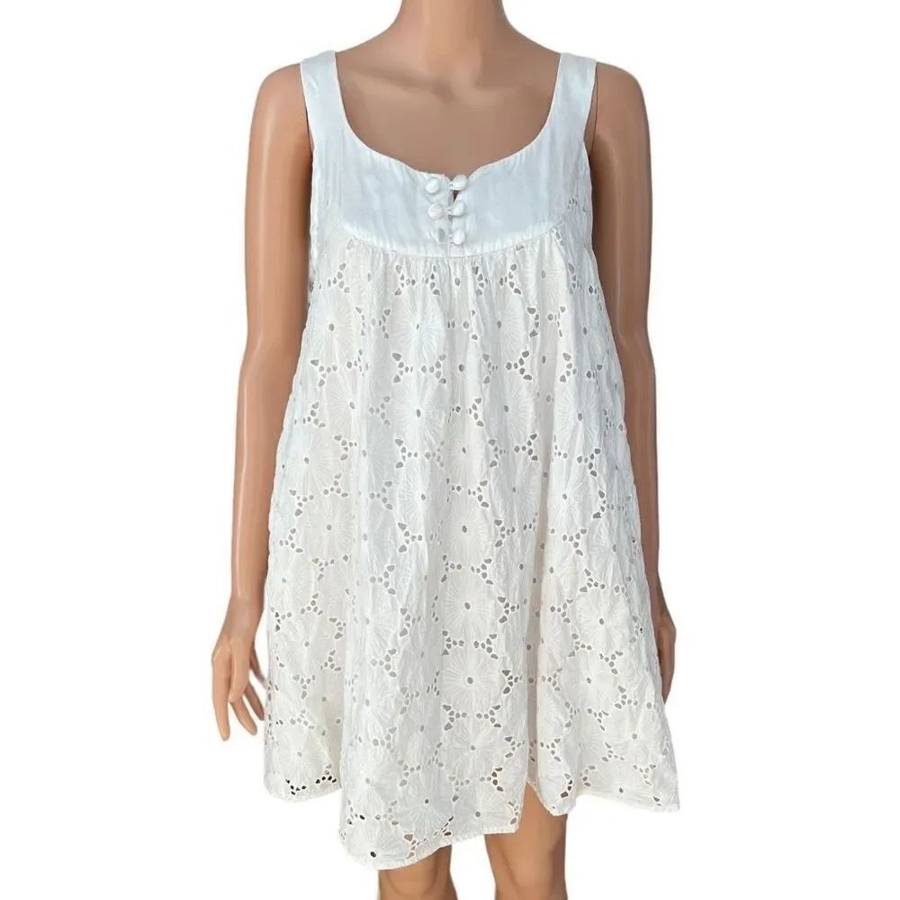 Reiss 100% cotton white eyelet floral dress A-line size 8